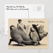 Funny  Briefkaart dame die een varken bestuurt... (Voorkant / Achterkant)