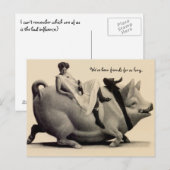 Funny  Briefkaart dame op een varken (Voorkant / Achterkant)