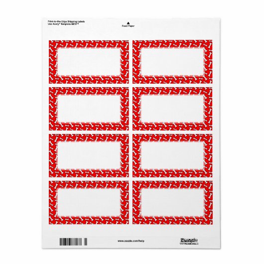 Funny Bright Red Dog Bone Pattern voor Hondenliefh Etiket (Full Sheet)