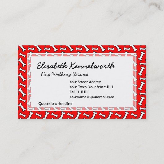 Funny Bright Red Dog Bone Pattern voor Hondenliefh Visitekaartje (Voorkant)