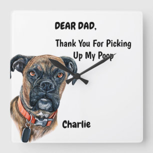 Funny Brindle Boxer Dog Dad Watercolor Canine Art  Vierkante Klok