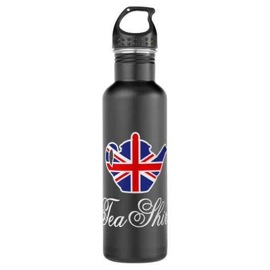 Funny British Tea Shirt UK Tapot Union Jack vlag Waterfles (Voorkant)