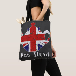 Funny British Teapot Pot Head Distress Tote Bag