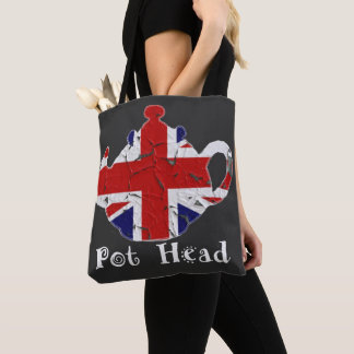 Funny British Teapot Pot Head Distress Tote Bag