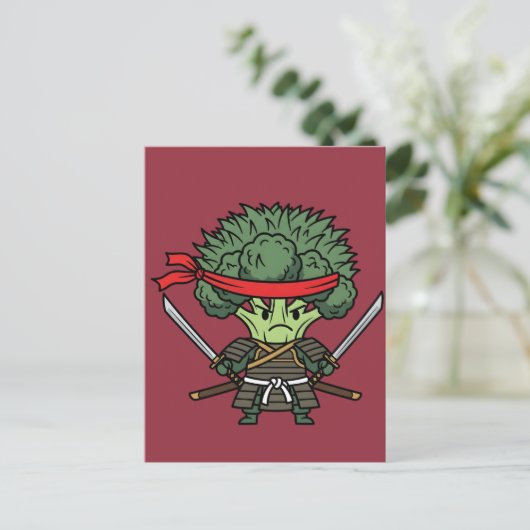 Funny Broccoli Samurai Warrior Japanese Art Illust Briefkaart (Staand voorkant)