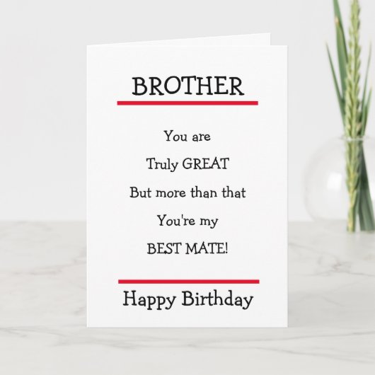 Funny Brother Best Mate Verse Birthday Card Kaart (Voorkant)