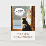 Funny Brother Cat and Fish Birthday Kaart<br><div class="desc">Fun-kaart met een schattig kat dat droomt van een mooie grote vis. Geweldig voor de broer die van vissen houdt! Pas het bericht aan creëer uw eigen speciale groet aan. Bedankt om te kijken en te hopen dat je geniet. Foto ©Christine Greenspan</div>