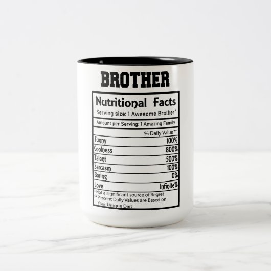 Funny Brother Nutrition Facts Tweekleurige Koffiemok (Center)