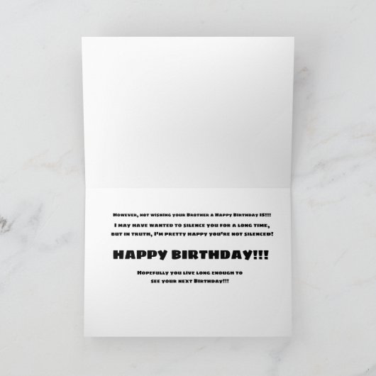 Funny Brother Pistool Verjaardag Kaart Humor (Binnen)