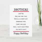 Funny Brothers Cheeky Poem Birthday Card Kaart (Voorkant)