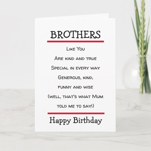 Funny Brothers Cheeky Poem Birthday Card Kaart (Voorkant)
