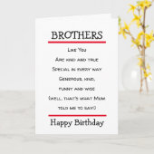 Funny Brothers Cheeky Poem Birthday Card Kaart (Gele Bloem)
