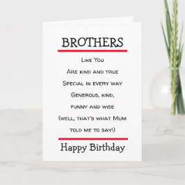 Funny Brothers Cheeky Poem Birthday Card Kaart