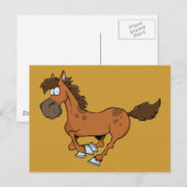 FUNNY BROWN CARTOON HORSE RUNNING GALLOPING BRIEFKAART (Voorkant / Achterkant)