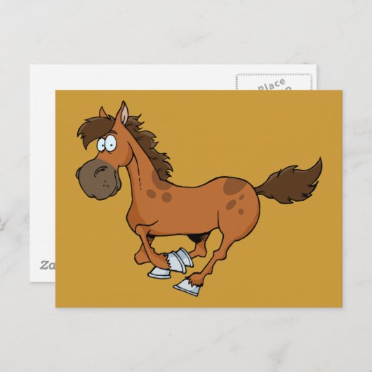 FUNNY BROWN CARTOON HORSE RUNNING GALLOPING BRIEFKAART (Voorkant / Achterkant)