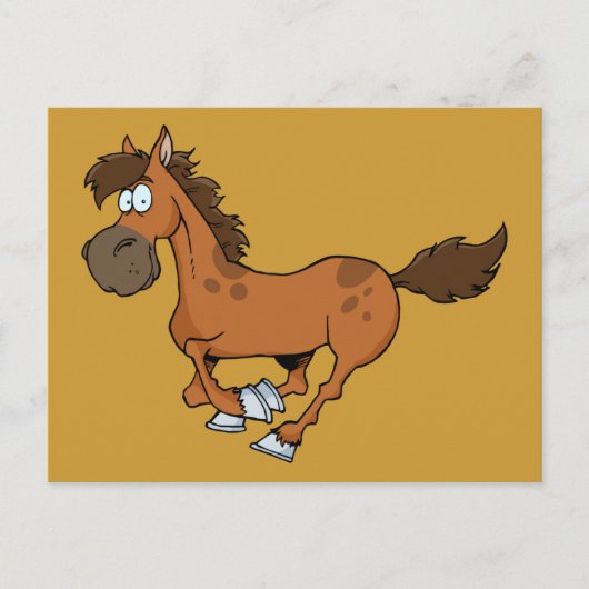 FUNNY BROWN CARTOON HORSE RUNNING GALLOPING BRIEFKAART (Voorkant)