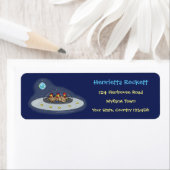 Funny brown farmyard chickens in space cartoon etiket (Insitu)