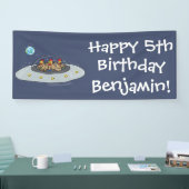 Funny brown farmyard chickens in space cartoon spandoek (Beurs)