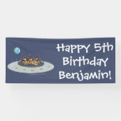 Funny brown farmyard chickens in space cartoon spandoek (Horizontaal)