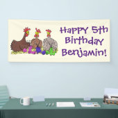 Funny brown farmyard kippenbreien cartoon spandoek (Beurs)