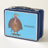 Funny brown farmyard turkey met vliegende cartoon (Achterkant)