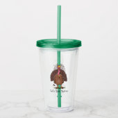 Funny brown farmyard turkey met vliegende cartoon acryl drinkbeker (Voorkant)