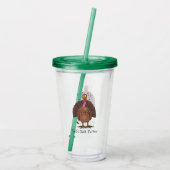 Funny brown farmyard turkey met vliegende cartoon acryl drinkbeker (Achterkant)