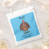 Funny brown farmyard turkey met vliegende cartoon bedankzakje (Geknipt)