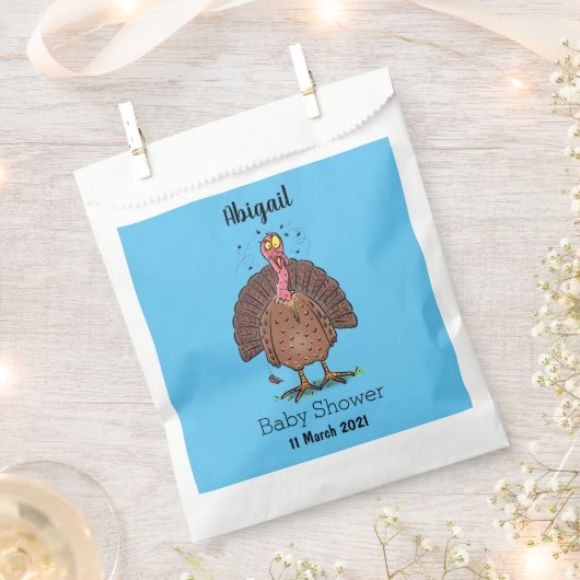 Funny brown farmyard turkey met vliegende cartoon bedankzakje (Geknipt)