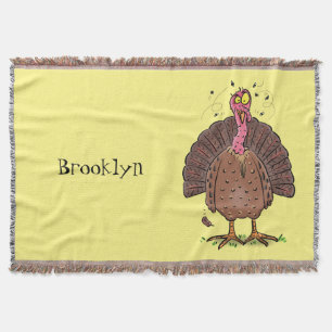 Funny brown farmyard turkey met vliegende cartoon deken