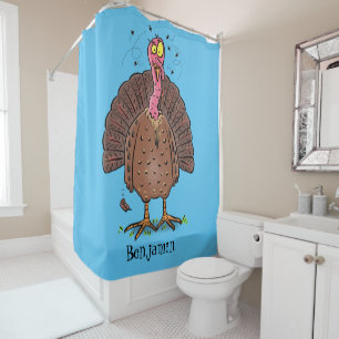 Funny brown farmyard turkey met vliegende cartoon douchegordijn