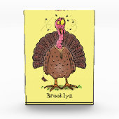 Funny brown farmyard turkey met vliegende cartoon fotoblokken (Voorkant)