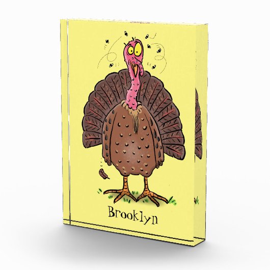 Funny brown farmyard turkey met vliegende cartoon fotoblokken (Rechts)