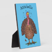 Funny brown farmyard turkey met vliegende cartoon fotoplaat (Zijkant)