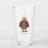 Funny brown farmyard turkey met vliegende cartoon glas (Achterkant)