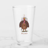 Funny brown farmyard turkey met vliegende cartoon glas (Voorkant)