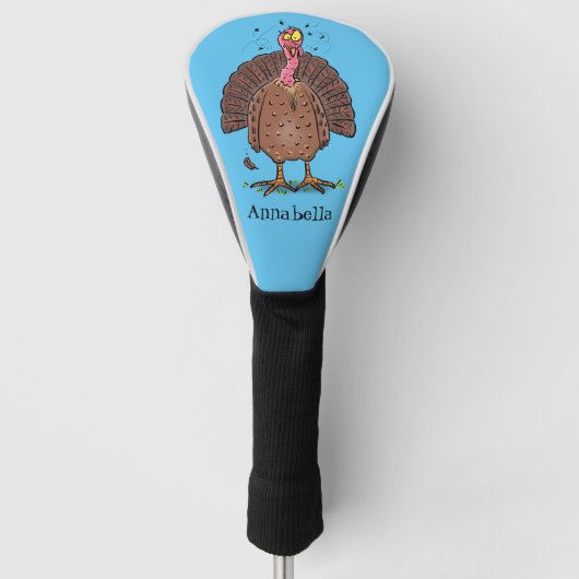 Funny brown farmyard turkey met vliegende cartoon golfheadcover (Voorkant)
