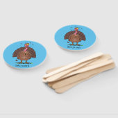 Funny brown farmyard turkey met vliegende cartoon handwaaier (Niet-gemonteerd)