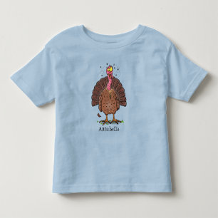 Funny brown farmyard turkey met vliegende cartoon kinder shirts
