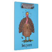 Funny brown farmyard turkey met vliegende cartoon klembord (Rechts)