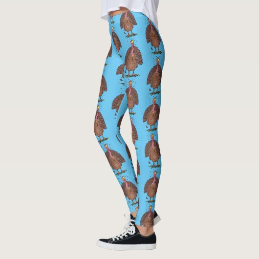 Funny brown farmyard turkey met vliegende cartoon leggings (Links)