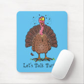 Funny brown farmyard turkey met vliegende cartoon muismat (Met muis)