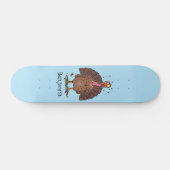 Funny brown farmyard turkey met vliegende cartoon persoonlijk skateboard (Horizontaal)