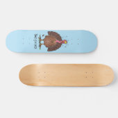 Funny brown farmyard turkey met vliegende cartoon persoonlijk skateboard (Horizontaal)