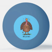 Funny brown farmyard turkey met vliegende cartoon pingpongbal (Achterkant)