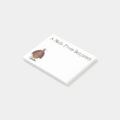 Funny brown farmyard turkey met vliegende cartoon post-it® notes (Schuin)