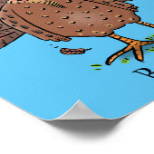 Funny brown farmyard turkey met vliegende cartoon poster (Hoek)