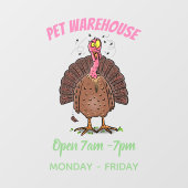 Funny brown farmyard turkey met vliegende cartoon raamsticker (Vel)