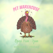 Funny brown farmyard turkey met vliegende cartoon raamsticker (Vel 3)