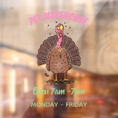 Funny brown farmyard turkey met vliegende cartoon raamsticker (Vel 2)